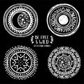 Set of four ethnic style symbols, moon, sun and stars